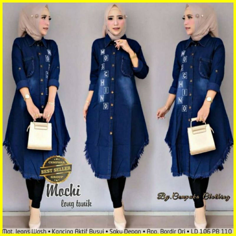 Mosy Tunik Lepis Atasan Jeans Wanita Jumbo Ld 120 Bordir Ori