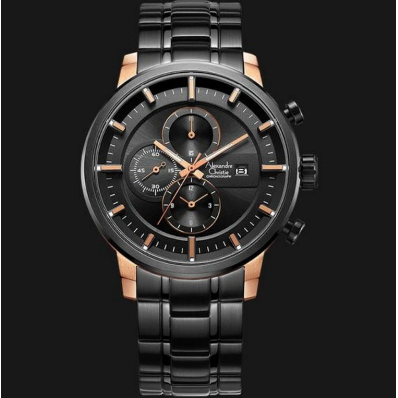 TERMURAH Jam Pria Alexandre Christie AC 6323 ac6323 Chronograph Rosegold Black Steel Original 45mm