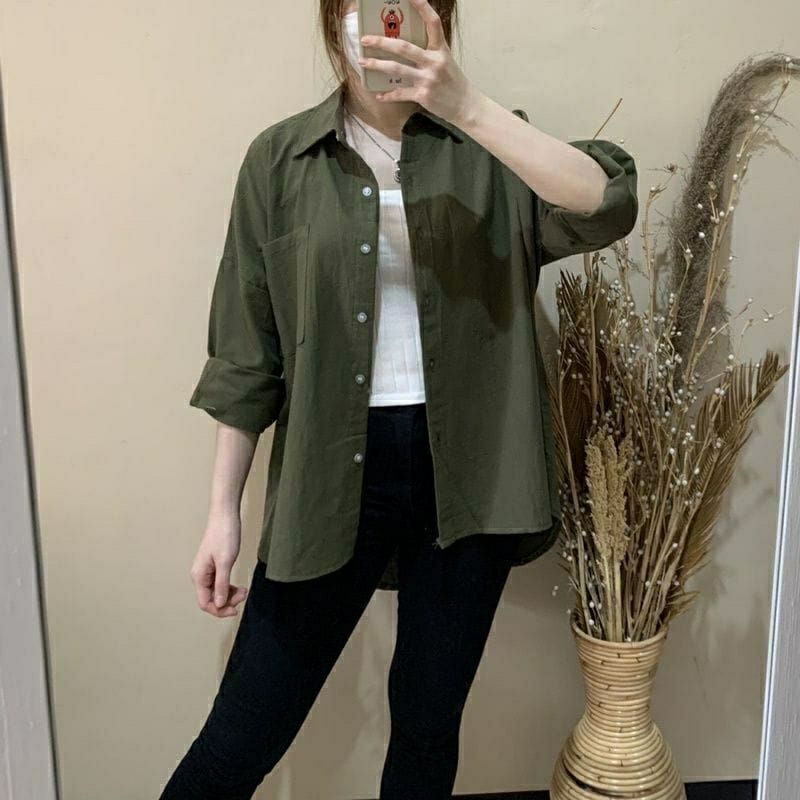 Kemeja Linen Wanita Olivia Shirt Oversize Blouse Atasan Wanita Ld 110