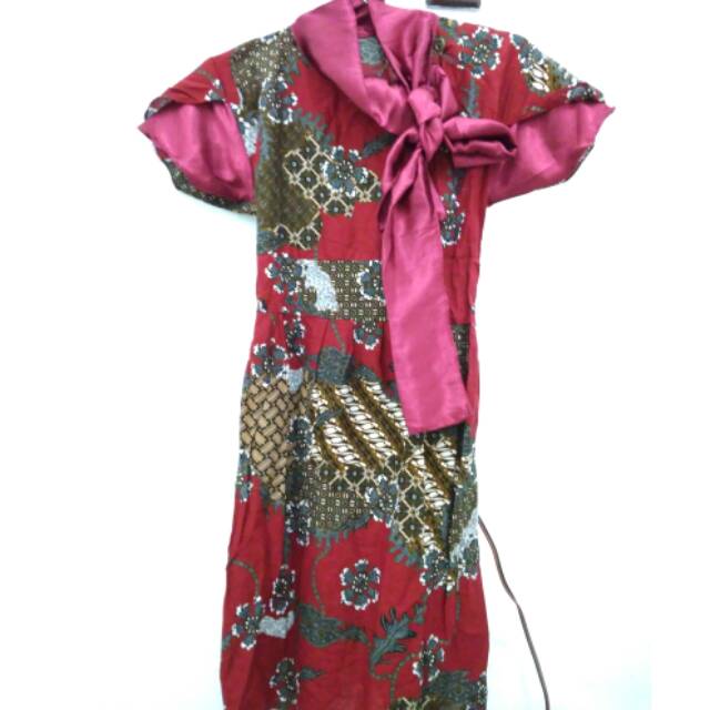 Mini dress batik merah office look size S fit to m free belt kain