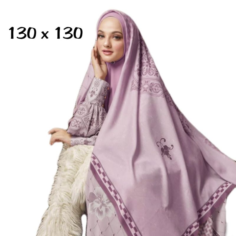PROMO TERBARU  Hijab Segiempat Motif Renata Pink Ukuran 130×130 Jumbo Syar'i  / hijab segi empat Sya