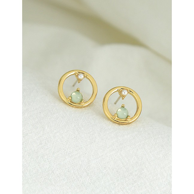 LRC Anting Tusuk Fashion Gold Geometric Circle Stud Earrings In Sterling Silver D17347