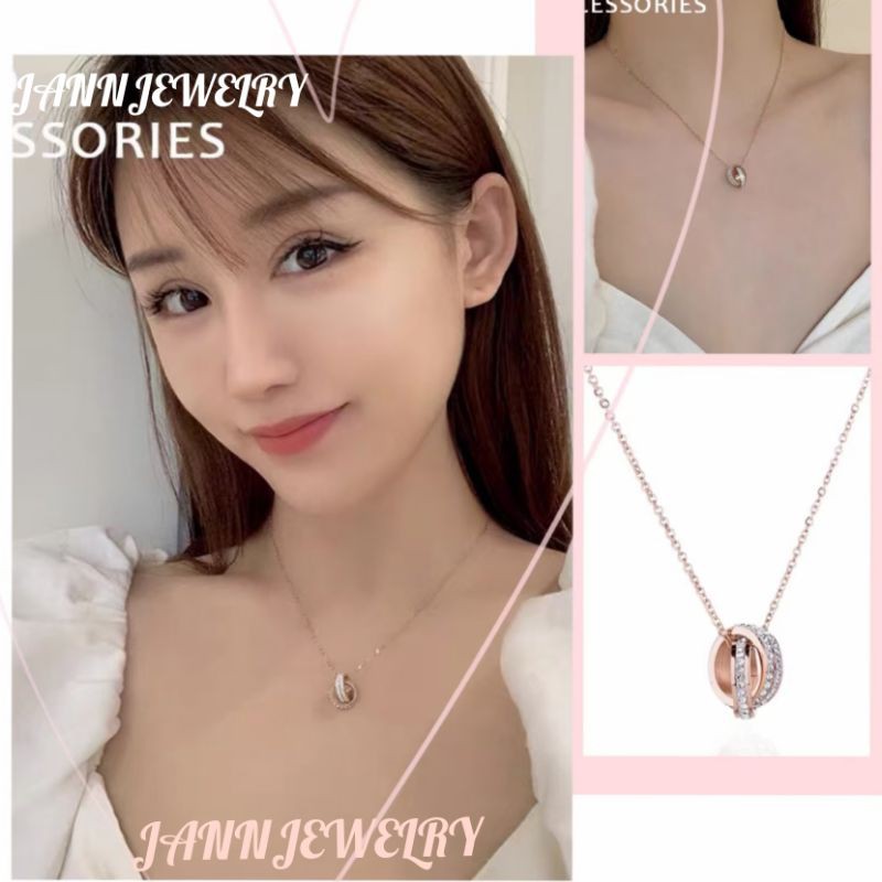 Kalung Titanium Asli Fashion Korea Elegan Anti Karat &amp; Alergi Permata Zircon KT-05