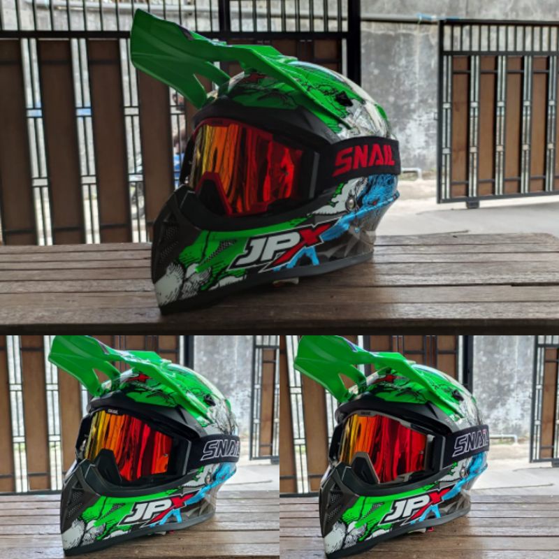 HELM JPX CROSS_FOX1 SERI X14 - FLUO GREEN GLOSS + GOOGLE SNAIL (ONGKIR 2 KG) HELM JPX TERBARU