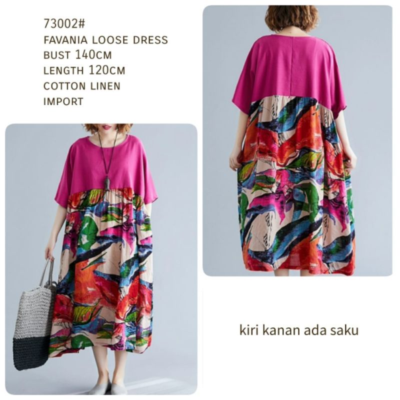 VLZ ~ 73002 Favania Loose Dress Women Big Size Dress Import Dress Big size Dress Flower Dress Midi D