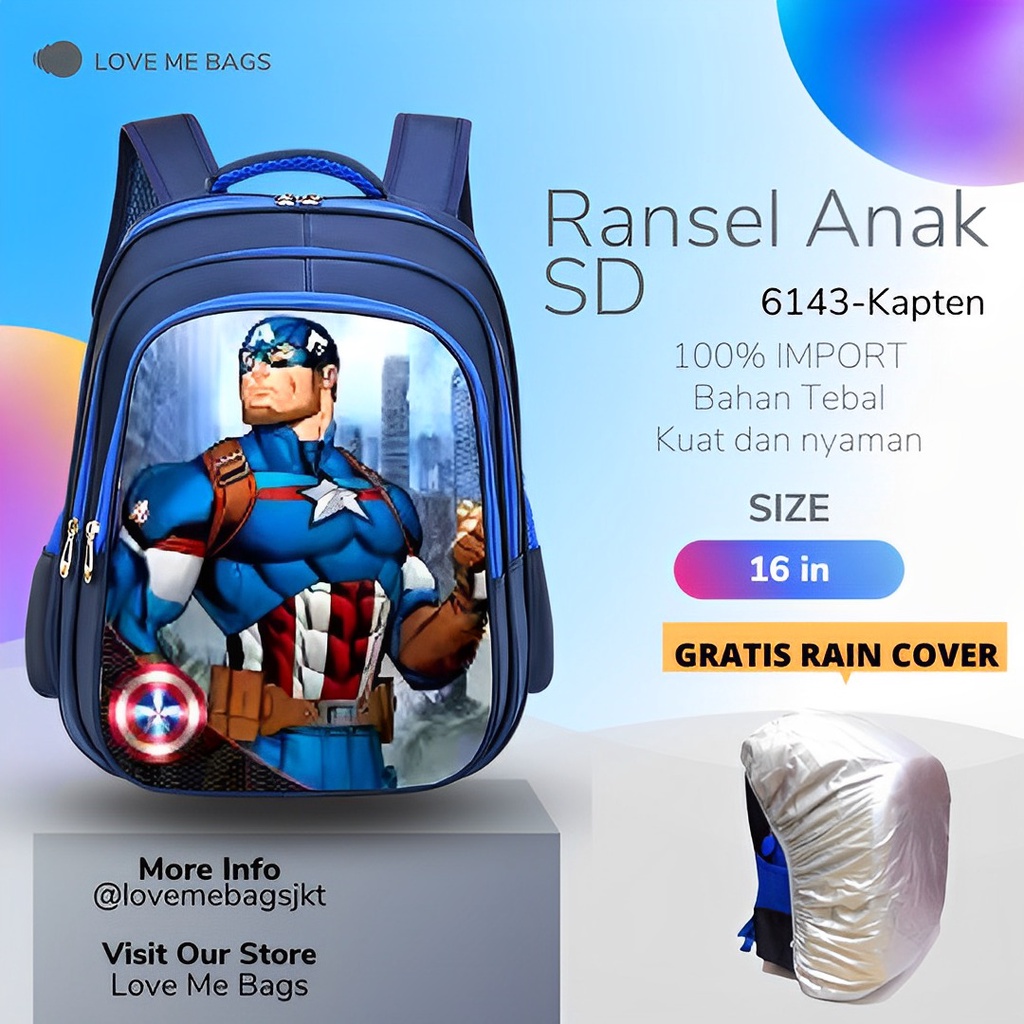 LMB Tas Anak Sekolah Cowok SD Import Gambar Karakter Superhero Viral Bahan Nilon Premium Anti Air