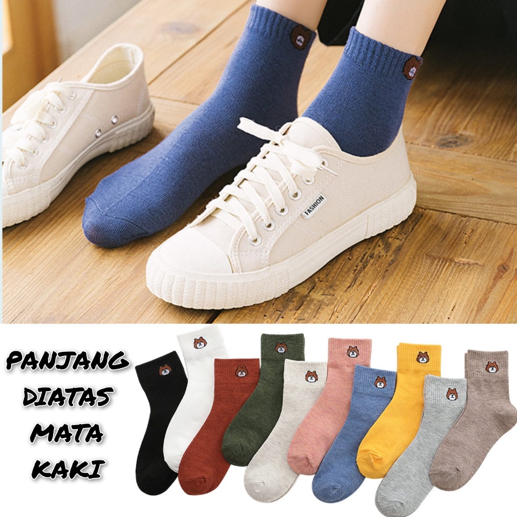 Kaos Kaki Diatas Mata Kaki Unisex Pria Wanita Motif Polos Beruang Import Quality Socks / Kaos Kaki Ankle Model Terbaru Kekinian Anak Muda Kaus Kaki Korea