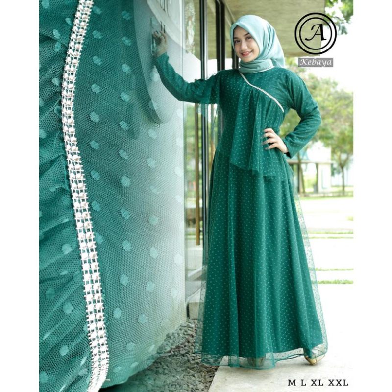 Gamis pesta tulle dotty full furing//gamis lebaran//gamis kondangan//gamis pesta wanita//fashion wanita