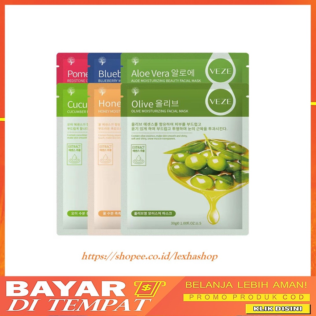 Jual Veze Sheet Mask Masker Wajah Blueberry Aloe Vera Pomegranate Honey
