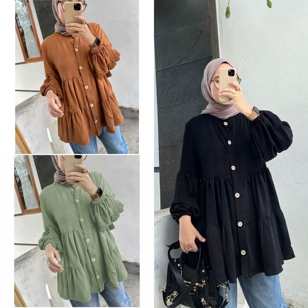 DANISA TUNIK CRINCLE / TUNIK CRINCLE POLOS KEKINIAN / TUNIK MODEL REMPEL SUSUN / BLOUSE CRINCLE / TU