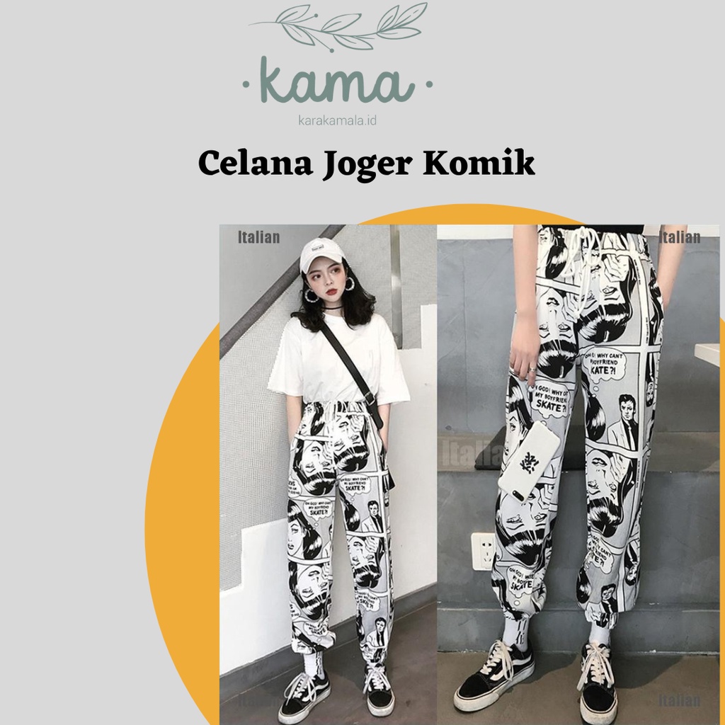 Celana jogger wanita Jogger pants training pants korea celana motif komik
