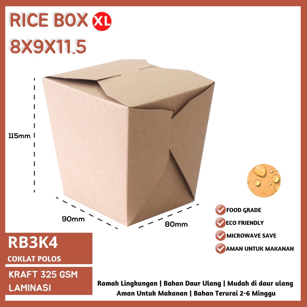 Paperbowl XL Foodpail XL Ricebox XL (RB3K4- 8X9X11.5 Cm)