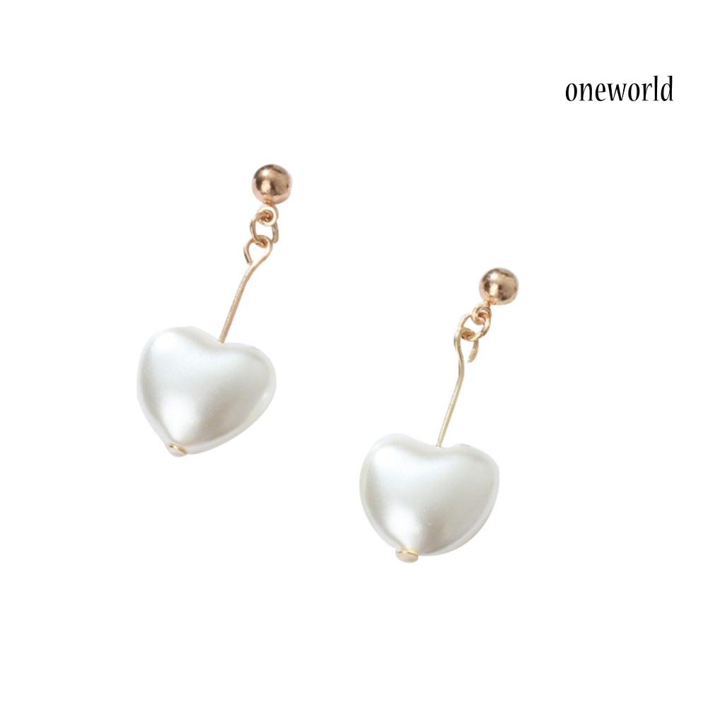 OW@ Elegant Love Heart Imitation Pearl Pendant Dangle Stud Earring Women Jewelry