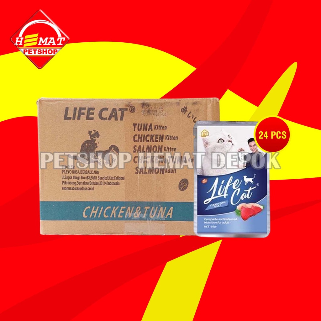 Makanan Basah Kucing Life Cat Sachet Pouch Grosir Dus isi 24 PCS 85 GR