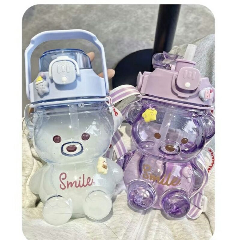 BOTOL MINUM BERUANG BENING 1100 LITER BEAR SMILE LUCU FREE STIKER 2D&amp;3D