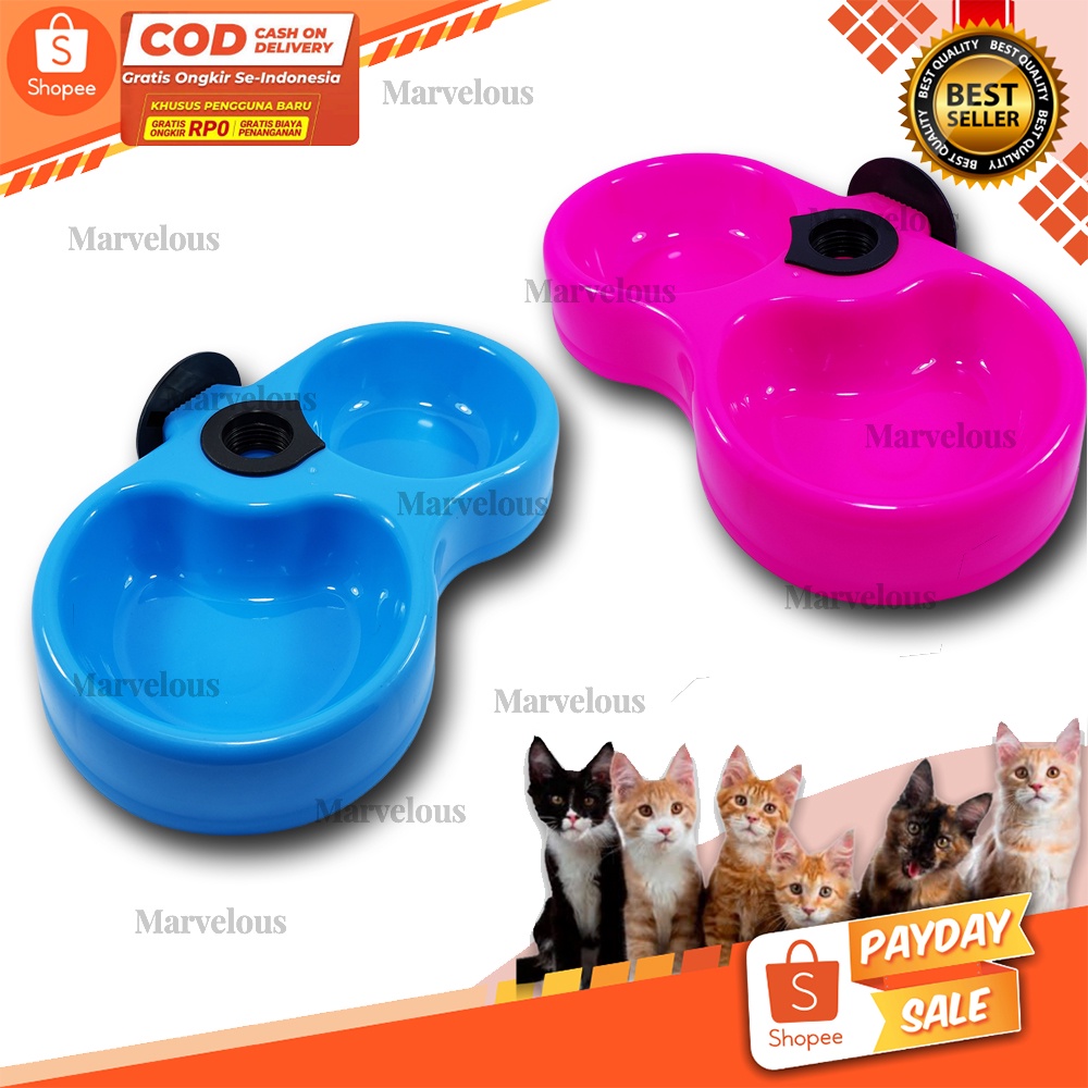 Tempat Makan Kucing Double Model Tempel Dinding / Plate Kucing Tempel