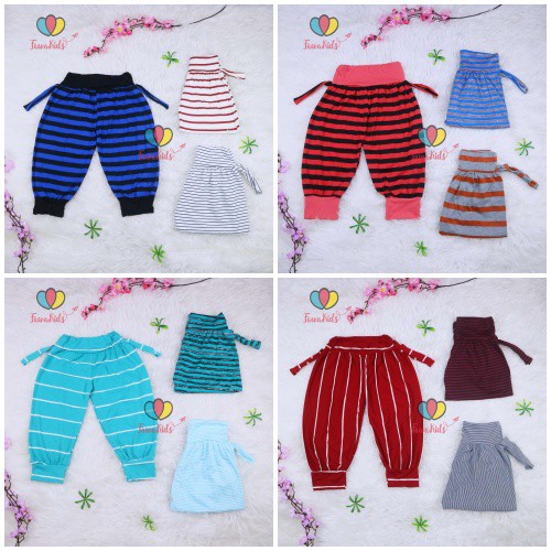 Aladin Salur Uk.5-6 Tahun / Celana Panjang Anak Perempuan Pants Bahan Kaos Salur Murah Adem