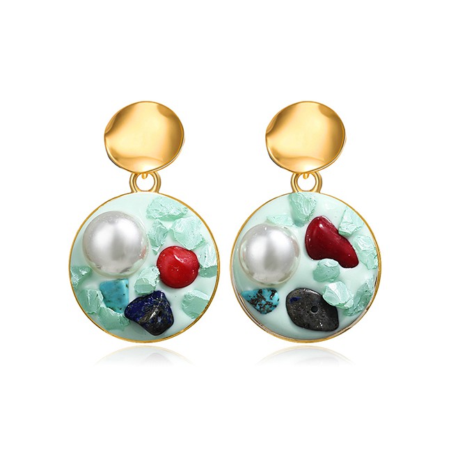 LRC Anting Tusuk Fashion Inlaid Pearl Stone Round Earrings F7693X