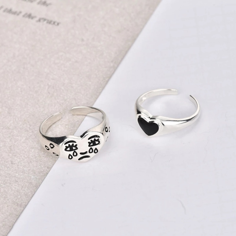 Cincin Jari Model Terbuka Dapat Disesuaikan Desain Wajah Hati Kristal Untuk Pria Dan Wanita