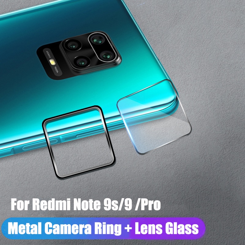 2 In 1 Back Camera Lens Tempered Glass Film for Xiaomi Redmi Note 9 Pro Max 9s Cover Metal Ring Protector