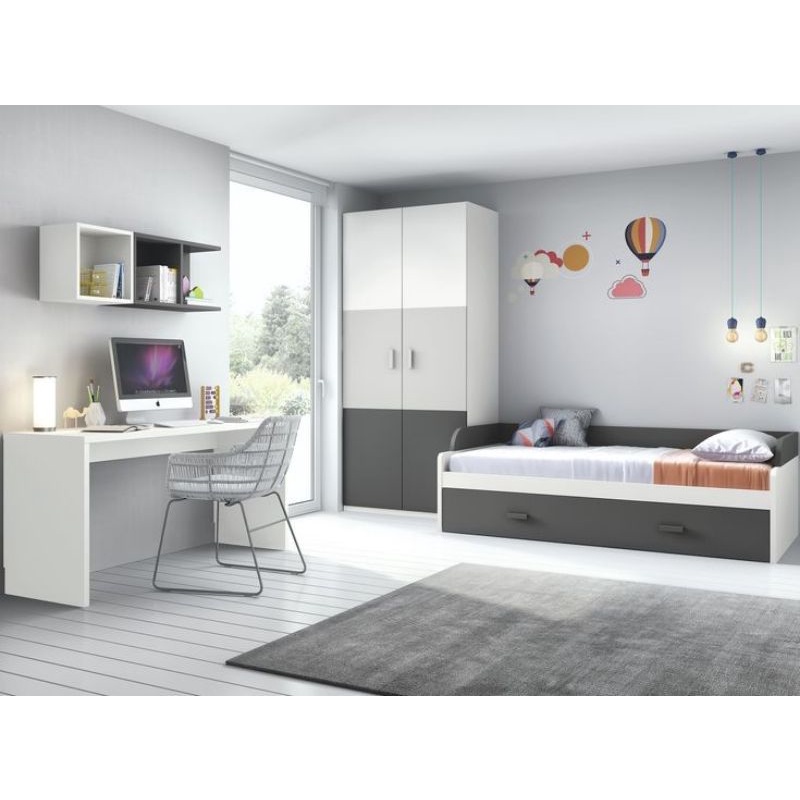 Satu set kamar tidur anak minimalis laki laki perempuan kayu dipan