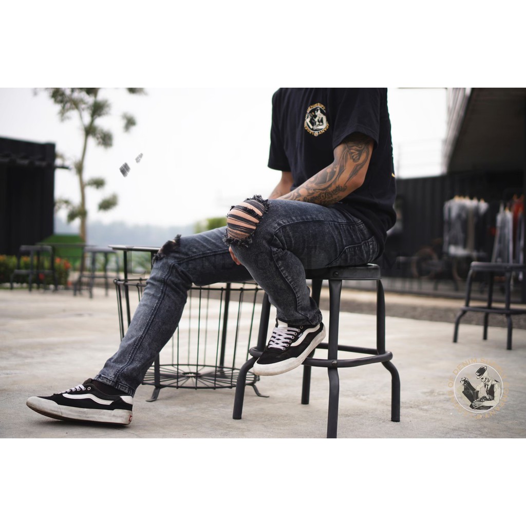 Skinny Celanajeans Celanapanjang Celanapria BH913 CELANA JEANS PRIA HITAM SLIMFIT SOBEK SOBEK COWOK