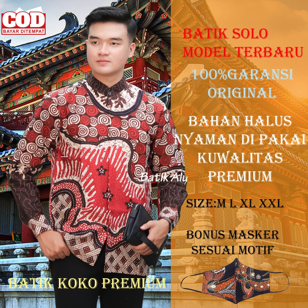 Baju Kemeja Batik Koko Muslim Pria Dewasa Lengan Panjang Reguler Fit Full Furing Bahan Katun Premium