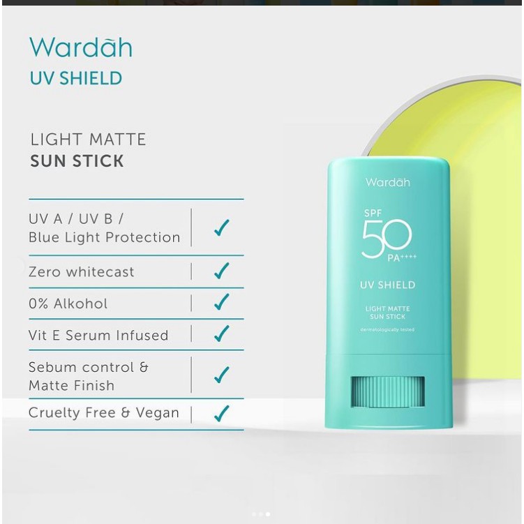 Wardah Stick UV Shield Light Matte Sunscreen SPF 50 PA++++ 22gr