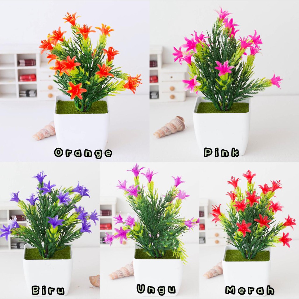 AM816 Bunga Plastik / Pajangan Bunga Artificial / Vas Kecil Segi4-1