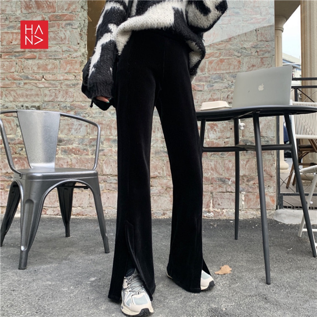 Hana Fashion - Meredith Velvet Slit Pants Celana Panjang Bludru Wanita - LP089