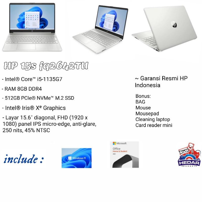 HP 15S FQ2642TU i5 1135G7 8GB 512GB SSD intel W11 OHS 15 FHD