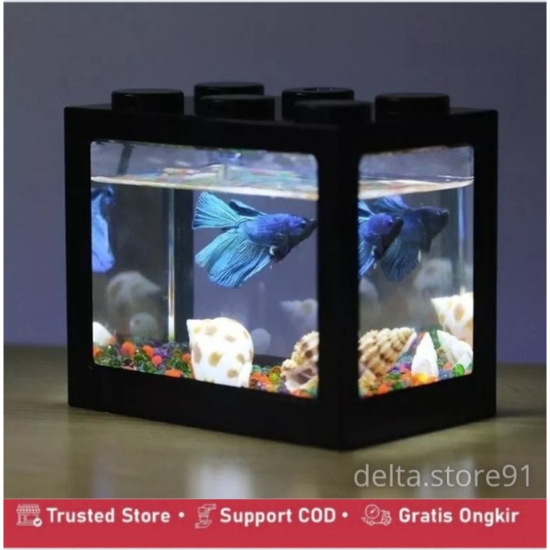 Aquarium Mini Lego Block with Colorful LED | akuarium ikan cupang | wadah ikan hias | tank mini untu