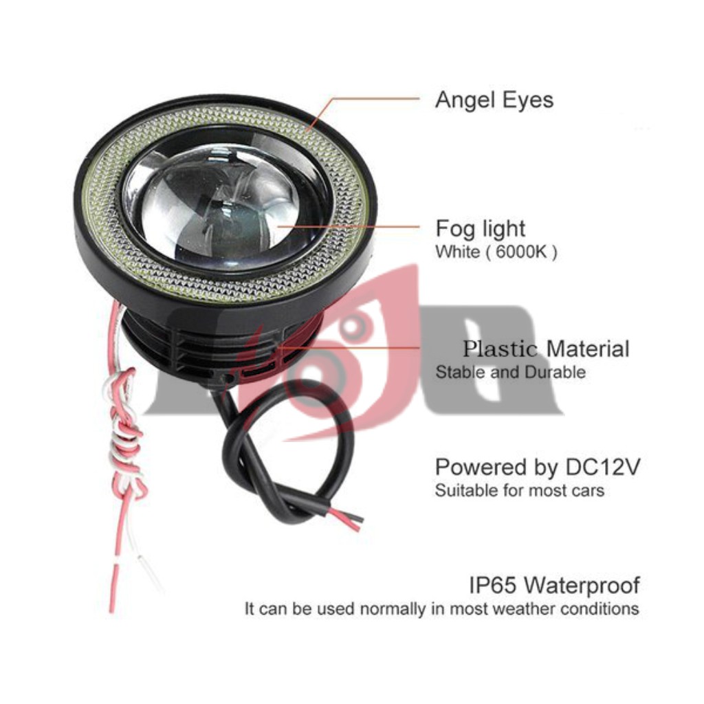 Lampu Foglamp LED Angel Eyes Projector Lensa Proji 89mm UNIVERSAL