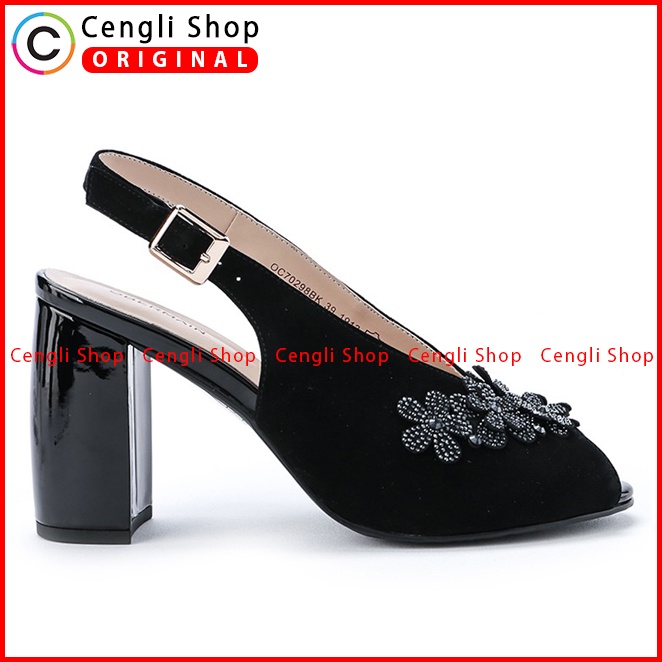 SEPATU SANDAL HEEL KULIT OBERMAIN HEELS WANITA ORIGINAL HITAM OW07