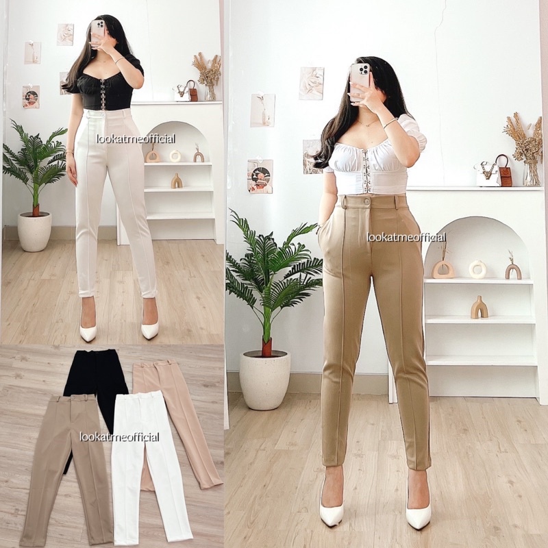 Lookatmeofficial • Celana Basic Daily Pants Bahan Scuba / Office Casual Pants