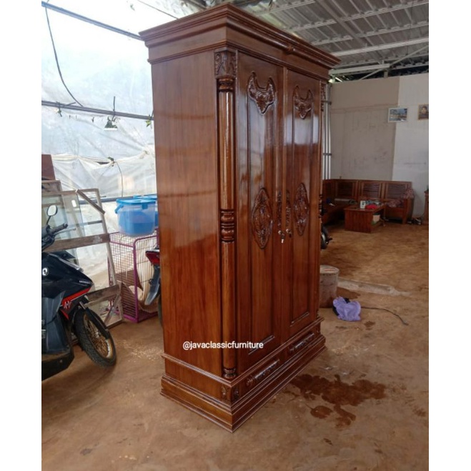 ALMARI PAKAIAN PELURU RAHWANA PINTU 2 KAYU JATI GRADE A LEMARI KABINET ANAK FINISHING NATURAL FURNITURE JEPARA-1