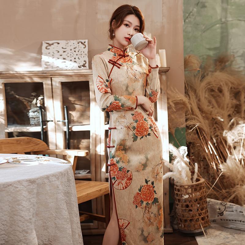 Improved new style cheongsam skirt 2022 spring new style long style Celebrity Slim improved cheongsa