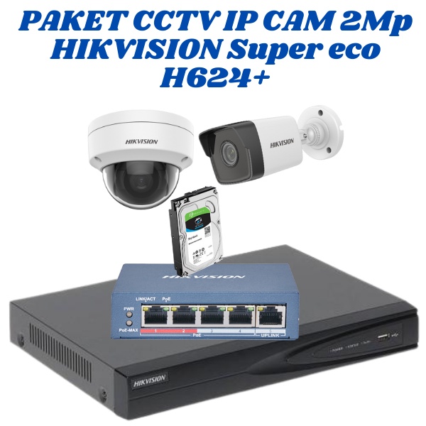 paket cctv IP cam hikvision 4 chanel 2 kamera/paket cctv ip cam hikvision 2mp 1080p full hd