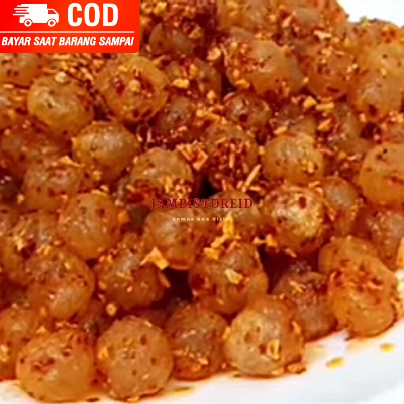 

(JAMBISTOREID) Cilok Extra Pedas 250gram Cimol Jajanan Viral Kemasan Standing Pouch Jambi