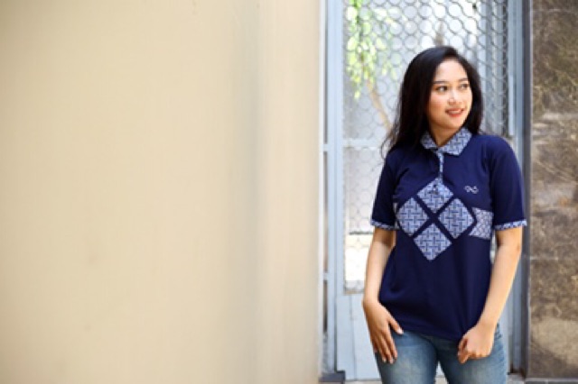 Loyal Kaos Polo Batik Navy Modern Wanita M L XL XXL