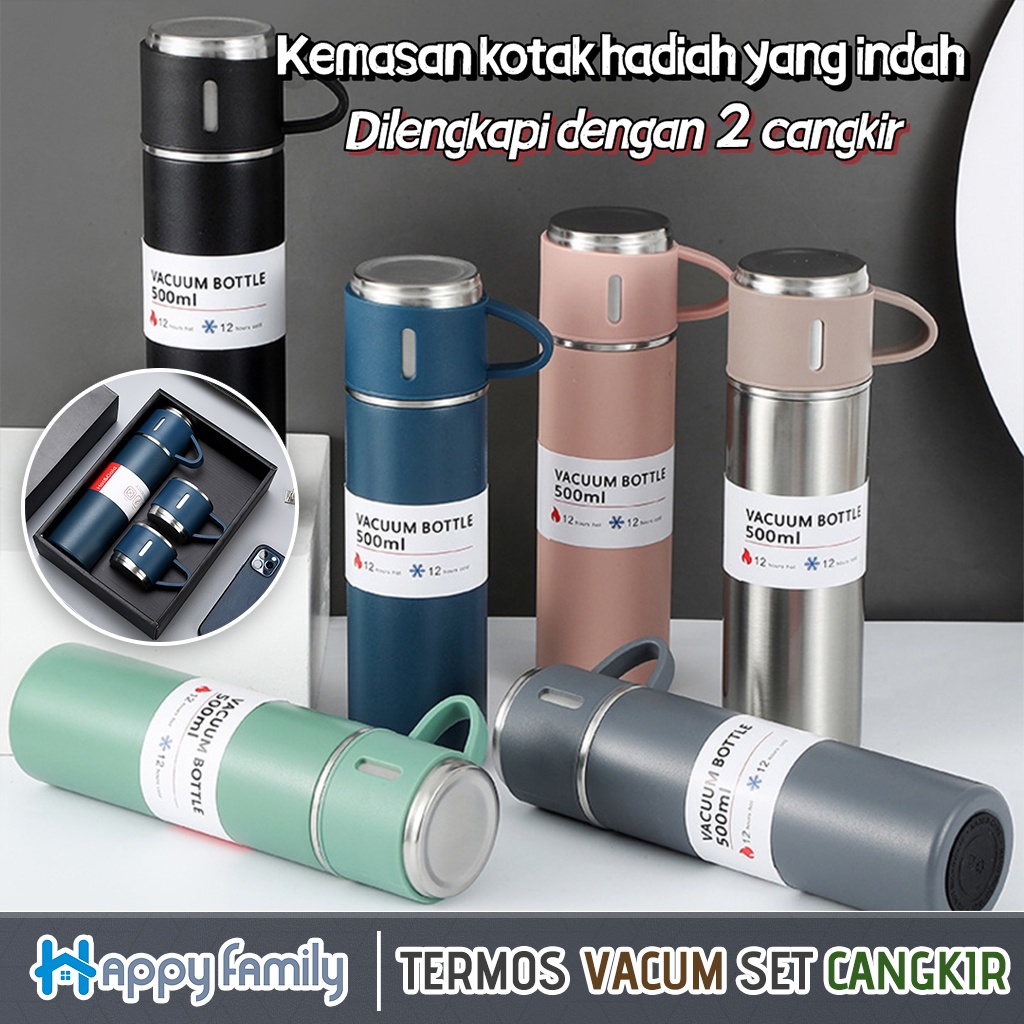 Happy Family Termos Free Cangkir Set Premium / Botol Minum Termos 500ml Vacuum Cup Stainless