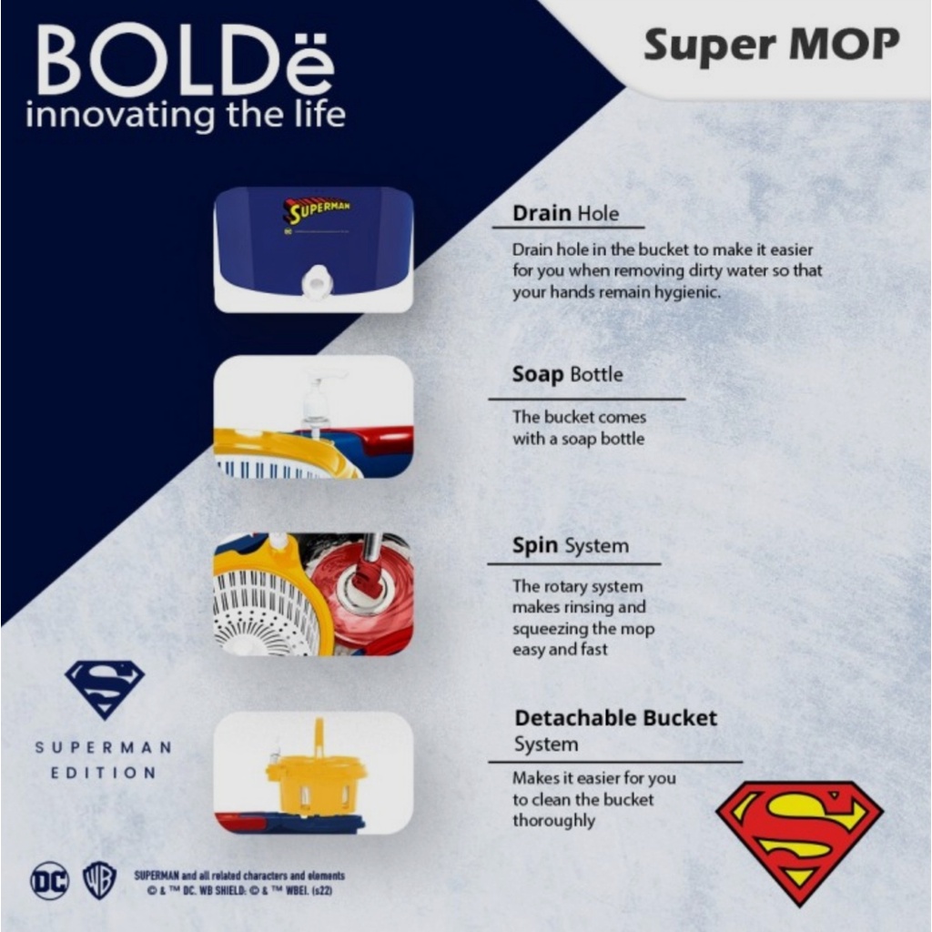 Alat Pel Otomatis Bolde Supermop Bolde Batman Super Mop Superman Alat Pel Bolde 360 Derajat Alat Pel Modern