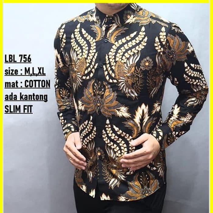 KEMEJA PRIA BATIK LENGAN PANJANG HEM BAHAN KATUN HALUS 40S LBL 756 MEWAH PREMIUM BAJU ELEGANT SIZE M L XL SKU MS PENDEK JAKARTA PLATINUM