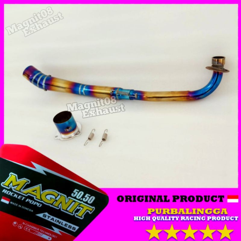 pipa leher knalpot Supra x 125 PNP silencer standar blue gold  full stainless adaptor Fu bluemoon