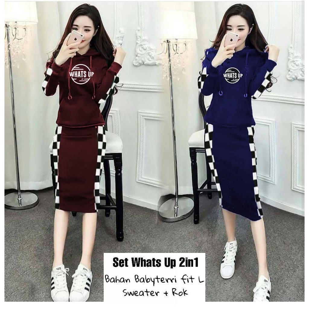 A2809 FF 05 Set Whats Up Bahan baju setelan stelan rajut murah kekinian terbaru grosir set