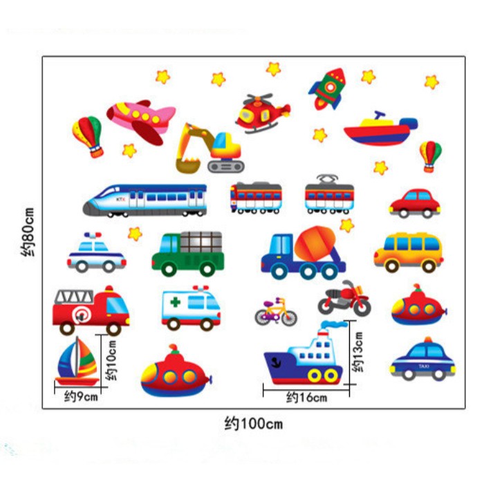 RELIZA WALLSTICKER TRANSPORTATION BUS, CAR, PLANE N TRAIN KIDS WALL STICKER DINDING AY7212