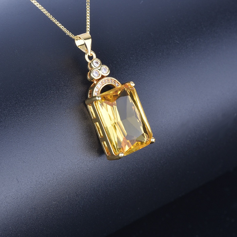 [Ready Stock]Fashion New Rectangular Sapphire Pendant Necklace