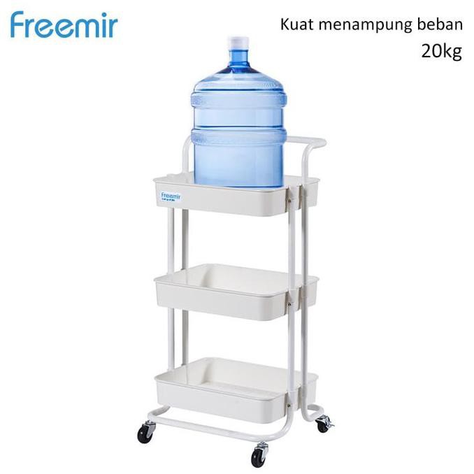 Freemir Rak Troli Tiga Susun Serbaguna dengan Roda dan Pegangan - Putih