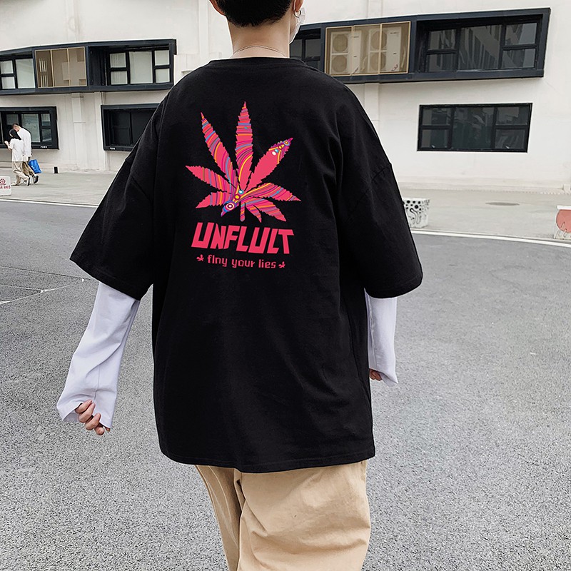  Kaos  T shirt Longgar Lengan Pendek Motif  Print Gaya Jepang  