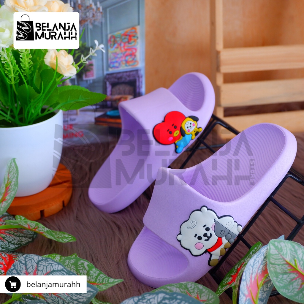 Sendal Slop Anak Anak Laki-Laki perempuan Karakter BTS lucu, Ringan Anti slip Dan tidak licin